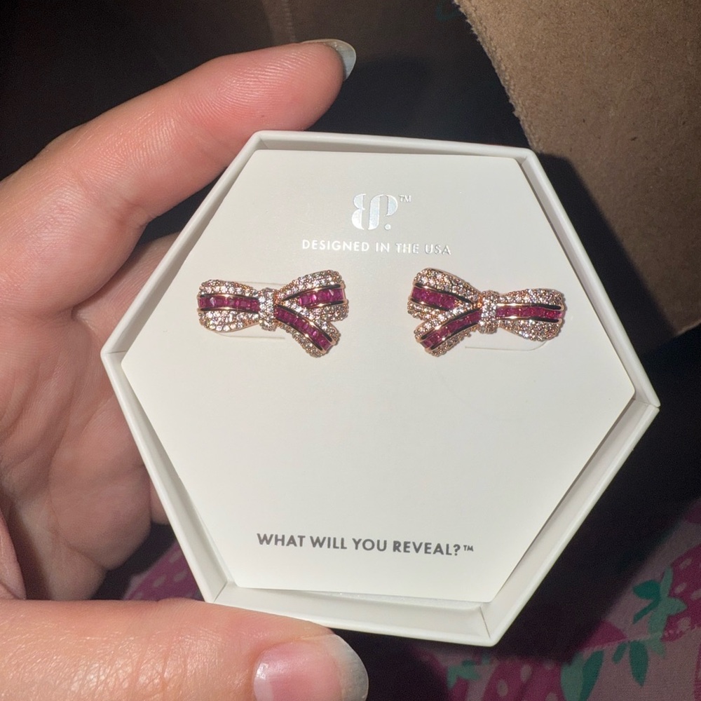 BP Red Bow Earrings with Dainty Design